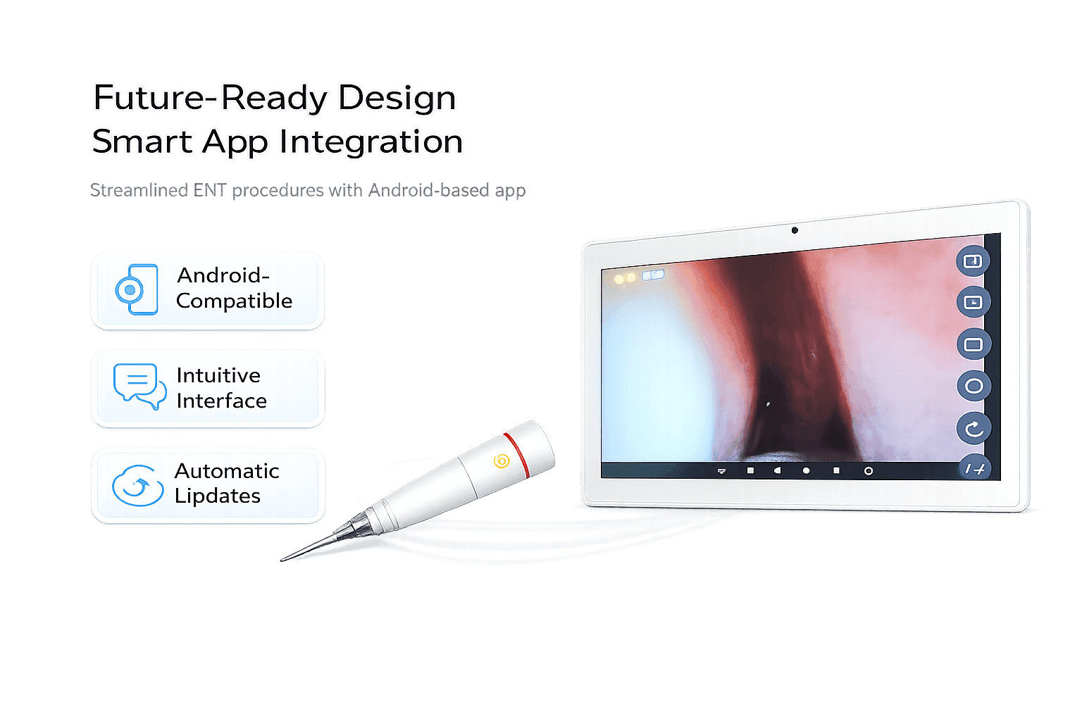 FREEVIEW Android app interface showing live dual-view ENT endoscopy feed