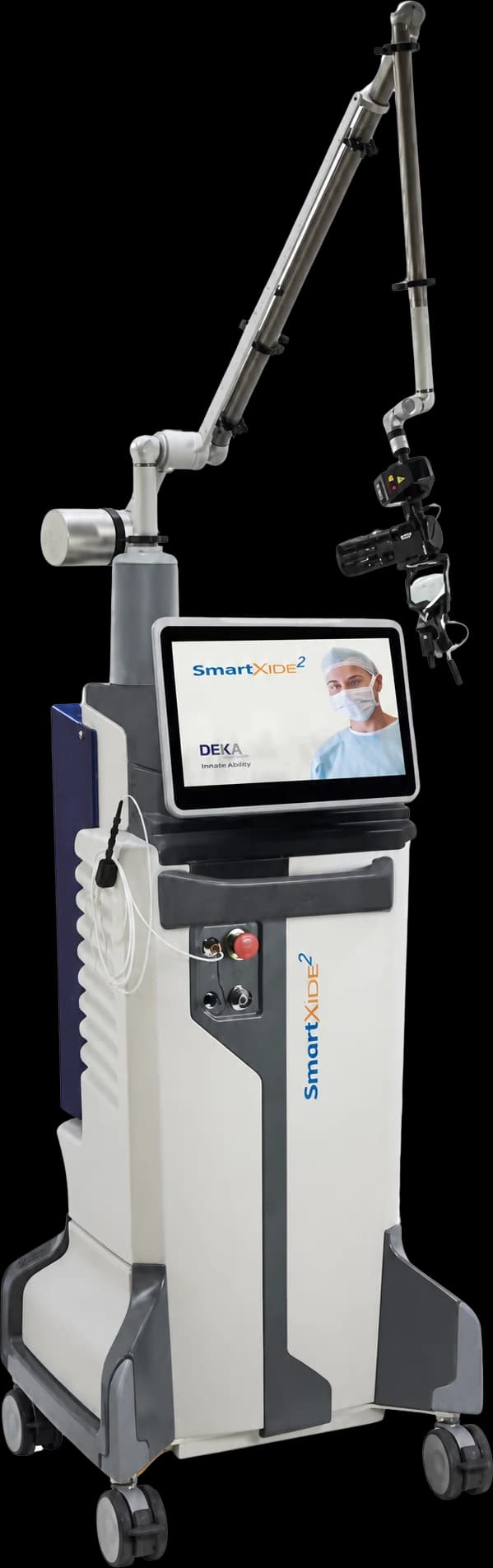 DEKA SmartXide² ENT CO₂ laser console with 7-mirror articulated arm, EasySpot Hybrid micromanipulator and 15.6 inch touchscreen