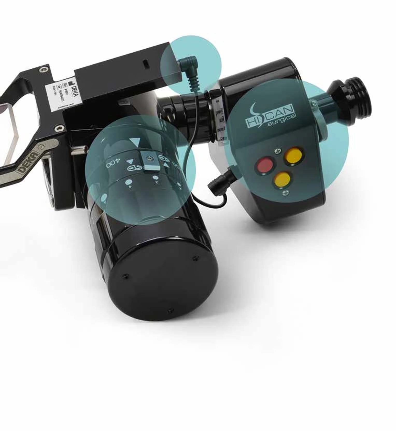 HiScan Surgical scanning system with its control head, mounted on the CO₂ articulated arm